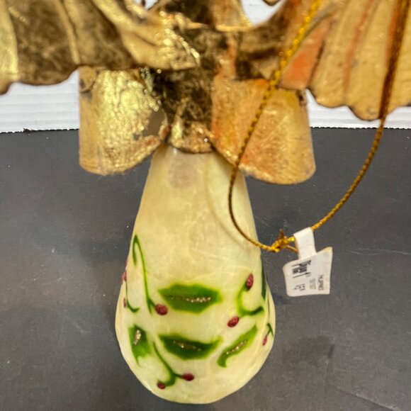 Gold Metal & Abalone Angel Ornament with Hand-Painted Holly Design by Pier 1 - Picture 5 of 11